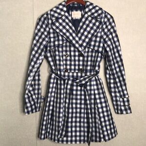 NWOT Laundry by Shelli Segal Blue/Black Checkered Double Breasted Belted Coat
